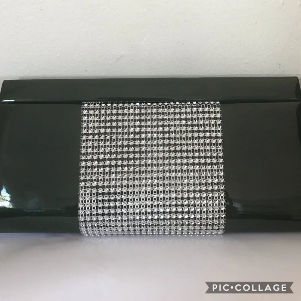 New Patent Clutch Rhinestones Dark Green Purse‎